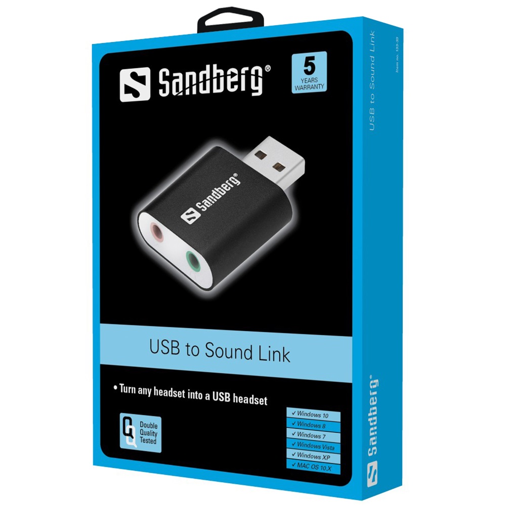 Carte Son Externe USB Sandberg - Prise Casque Et Micro 3,5 Mm